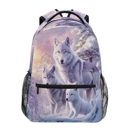 Wolf Snow Landscape Backpack for School Boys Girls Adults Kids Bookbag Laptop Bag 15L