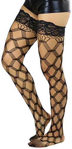 Image of ToBeInStyle Women's Multi-Strand Large Diamond Fence Net Thigh High Stockings