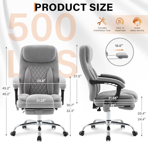 Image of 500LBS Massage Office Chair, 6 Points Vibration & Heat Executive Office Chairs, 135Reclining Comfy Desk Chair with Foot Rest, Wider & Thicker Seat Cushion, Fabric Big and Tall Gaming Chair, Grey