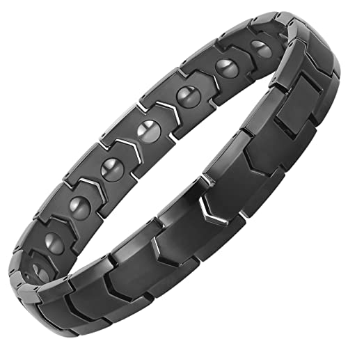Pujane Magnetic Bracelets For Men Women, 316L Stainless Steel Clasp Bracelet With Hematite Magnets, Germanium Energy Magnetic Jewelry Gift With Adjustment Tool (Black) #TOP5