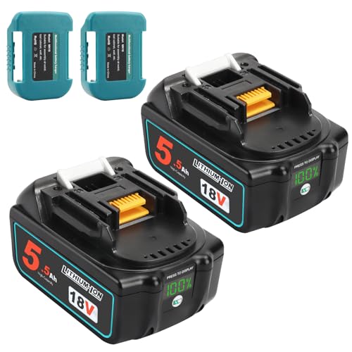 QUPERR 2-Pack 18V 5500mAh Replacement for Makita Battery-High Capacity,Compatible with Lithium-Ion LXT Battery Free two battery holders-Fits BL1850 BL1850B BL1840 BL1830 BL1860 Cordless Tools