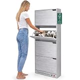 BAKAJI Scarpiera Portascarpe in Legno MDF con 4 Ante Porta Scarpe a Ribalta Maniglie a Scomparsa Doppia Profondità Dimensioni Compatte Slim 63 x 24 x 150 cm Salvaspazio Ingresso Casa (Grigio)
