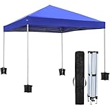 EASIGO 10’x10’ Pop up Canopy Tent, Instant Portable Shade, Outdoor Party Tent w/Carry Bag, 4 Wind Ropes, 8 Metal Stakes (Blue)