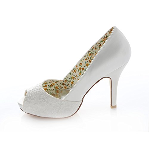 Emily Bridal Ivory Platform Peep Toe Lace Satin Evening Bridal Pumps2