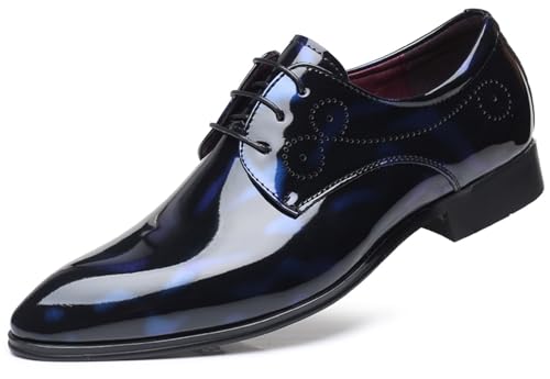 WUIWUIYU Men's Big Size Lace-Up Wedding Party Prom Semi-Formal Dress Wingtips Synthetic Leather Oxfords Shoes