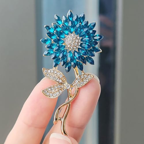 Image of Rhinestone Flower Brooch Pin Pink Blue Crystal Sunflower Brooch Big Large Bouquet Brooch Pin Wedding Ball Birthday Party Brooch Elegant Clothing Hat Bag Accessories Jewelly for Women