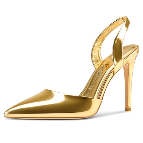 Aachcol Womens Pointed Toe Slingback Stiletto High Heel Pumps Slip-on Two-Piece Party Dress Shoes 3.9 Inches Heels