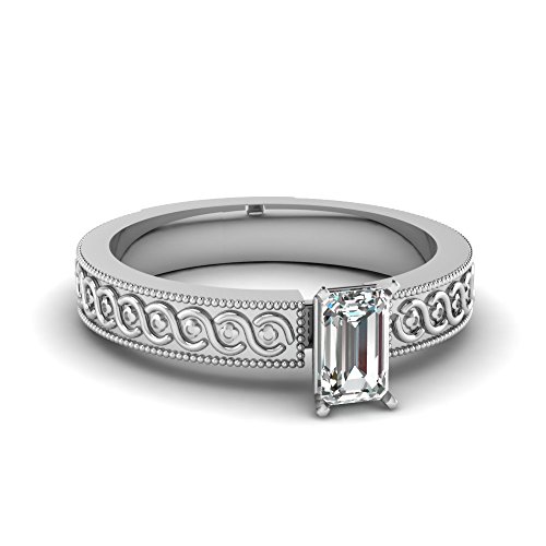Image of 55Carat Choose Your Gemstone Engraved Milgrain Solitaire Ring Sterling Silver Emerald Shape Solitaire Engagement Rings Everyday Jewelry Wedding Jewelry Handmade Gifts for Wife US Size 4 to 12