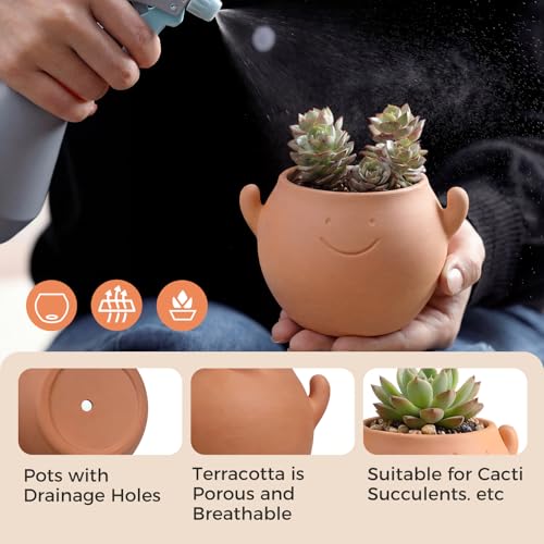 50% Off Cute Smiley Face Terracotta Planter Pot with Drainage