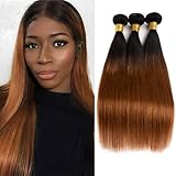 1B Human Hair Bundles Straight 24-28Inch Ombre Brown Unprocessed Brazilian Virgin Hair (1B/30-ST-24 26 28)