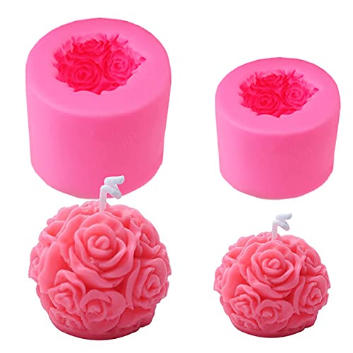 OBTANIM 2 Pcs Silicone 3D Bloom Rose Flower Shaped Fondant Candle Mold Soap Mold for Chocolate Candle Handmade Wax