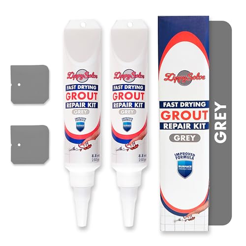 Image of ZippySolve Tile Grout, Repair Kit, 2 Pack Grout Filler, Restore & Renew Tile Joints Line, Fast Drying Tile Grout Paint Squeeze Tube for Bathroom Shower Kitchen Floor, Waterproof (17.6 oz, Grey)