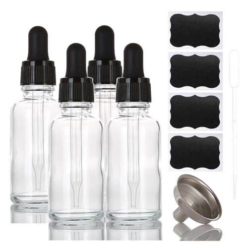 ALIFEIA 1 oz Glass Dropper Bottles,4 Pack 30ml Empty Reusable Leak Proof Thick Tincture Bottles for Essential Oils,Hair Oil,Liquids,Laboratory,Pharmacist Bottle,Massage,Perfumery Aromatherapy