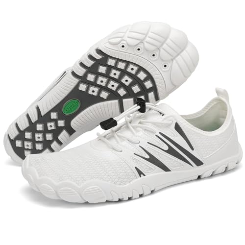 SAGUARO Zapatillas Barefoot Hombre Escarpines Secado Rápido Zapatos de Agua Ligeras Transpirable Calzado Descalzo Minimalistas Antideslizantes, Blanco, 43 EU