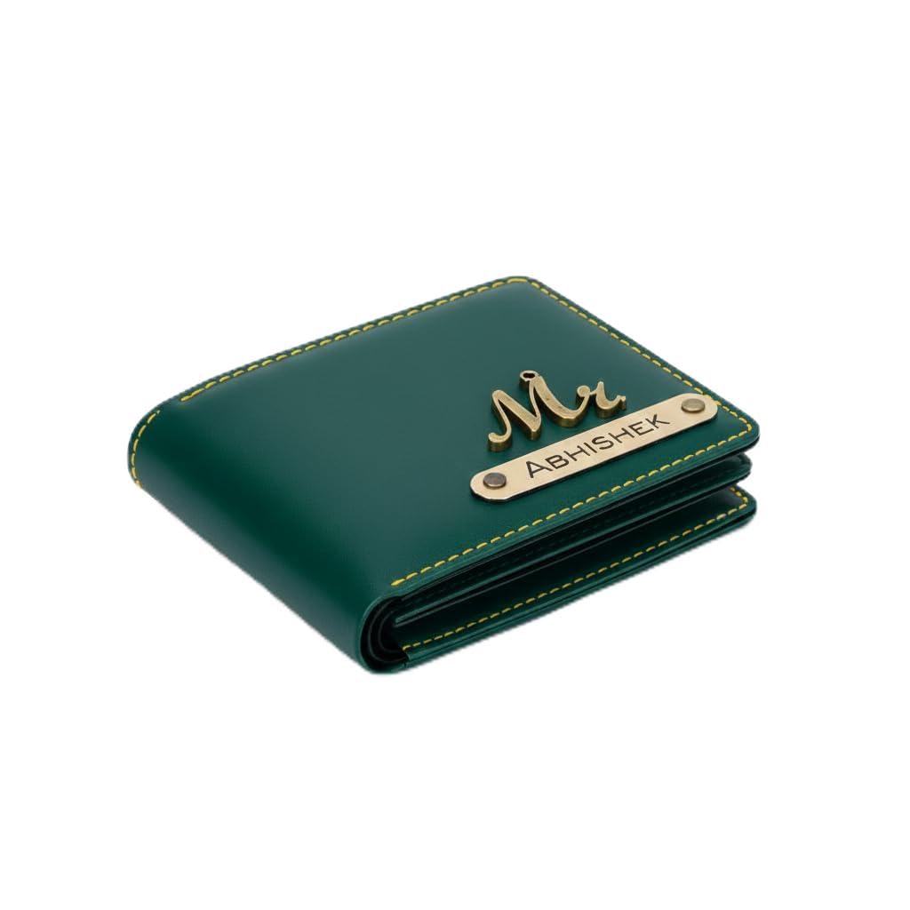 the unique gift studio Men's Leather Customised Name with Logo Wallet - Green-picture-49