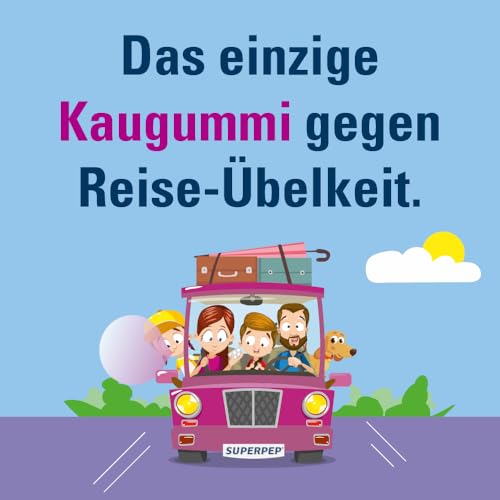 SUPERPEP Reise Kaugummi Dragees - Gegen Reiseübelkeit und Motion Sickness ohne Schläfrigkeit - Für Erwachsene und Kinder ab 6 Jahren - 10 Stück