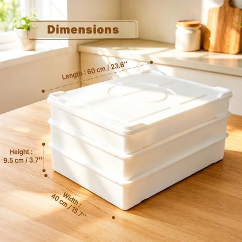 HAKKA 22.8L Dough proofing box with Lid,3 Pick Pizza Dough Box(60x40x9.5cm),Bread Dough Tray for Bakery & Pizzeria Use,Holds Up to 15 Dough,Stackable Bread Plastic Storage Box (white(3Boxes+1Lid)) - Image 2
