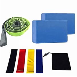 ljhnba 8 Pcs Yoga Equipment Set with Yoga Blocks Stretching Strap Resistance Loop Band Yoga Starter Kit for Home Exercise