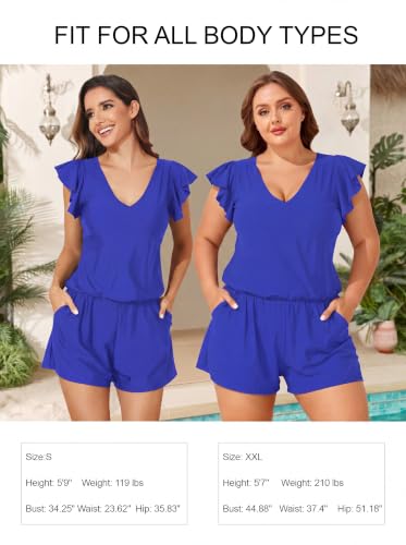 Image of Smismivo Swim Romper with Built in Bra and Pockets Swim Dress Modest One Piece Swimsuit Full Coverage Bathing Suit