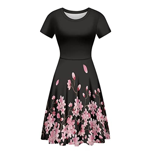 Image of AFPANQZ Womens Casual Summer Lightweight Vintage Dress Short Sleeve Midi Dress Knee-Long Luxury Formal Dress