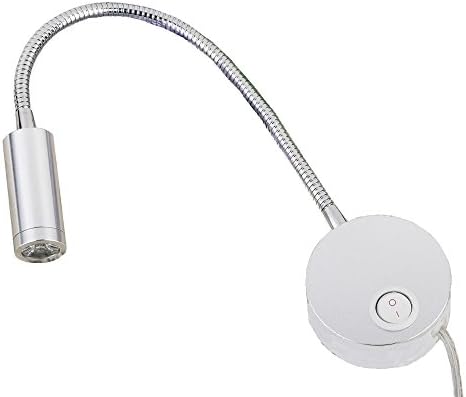 Youngine 3W Flexible Gooseneck Plug in Reading Lamp Art Works Show Accent Light Wall Mount Sconce Spot Lamp Fixture with On/Off Switch (01 Silver Cool)