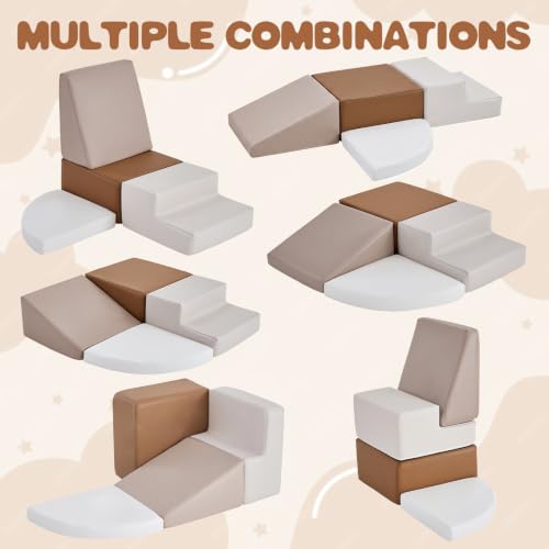 Image of Sumbababy Toddler Climbing Toys Indoor 4 Piece Leather Foam Climbing Blocks for Babies Easy Clean Soft Play Set for Crawling Climbing and Sliding Nursery Playroom Living Room Neutral