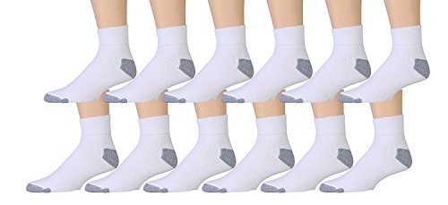 12 Pairs Value Pack of Wholesale Sock Deals Mens Ankle Socks, White and Gray, 10-13