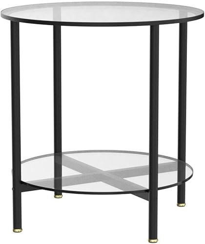 Miniatura 5 de Juego de mesa auxiliar de vidrio templado de 2 niveles, mesa de noche redonda de 20 pulgadas de alto, color gris