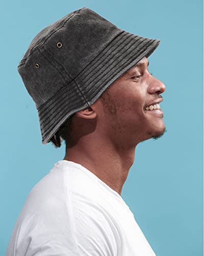 24 Pcs Washed Cotton Bucket Hats Bulk Packable Outdoor Sun Hat Wide Brim Fishing Hat Travel Beach Summer Cap For Men Women (Black) #TOP6