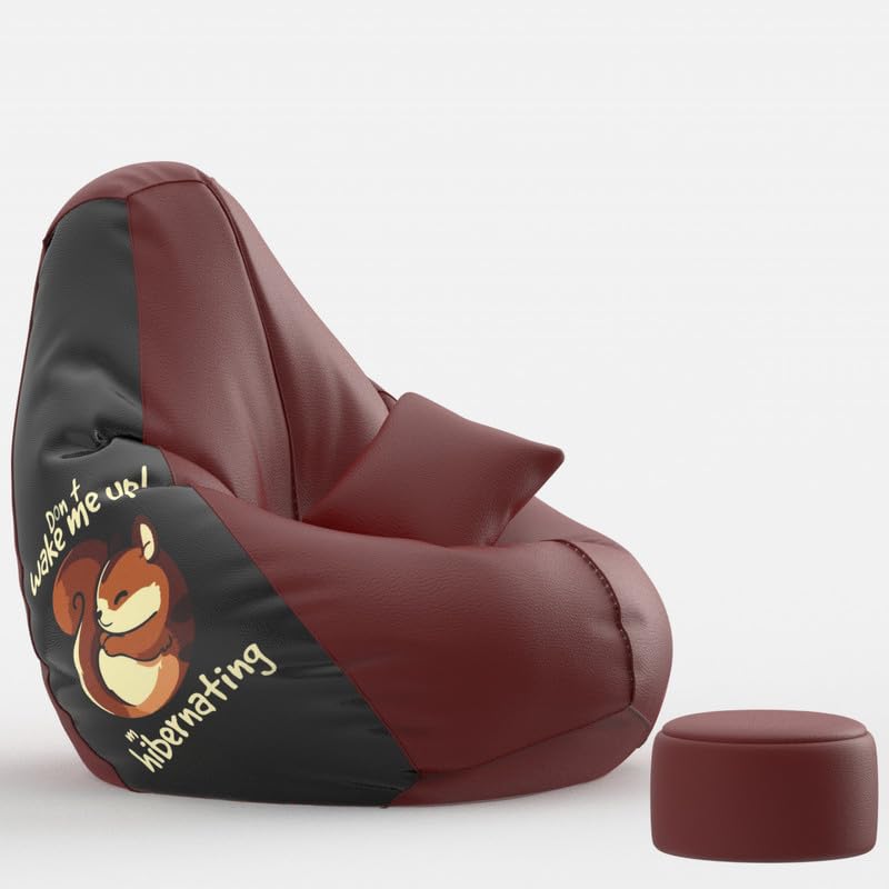 Image of Biggie Bean Bag Chair 4XL with Beans Filled-Pop Prints-Printed Designer Bags-Where Prints Meet Personality with Free Cushion & Footrest (Matching Color : Printed, Do Not Wake Me Up - Maroon Black)