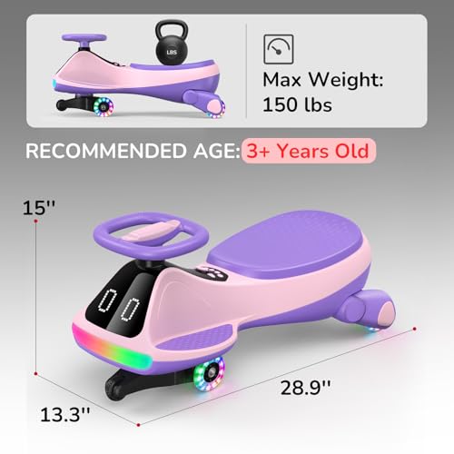 Image of Umatoll 12V Electric Wiggle Car for Kids, Birthday Gifts Toy for Age 3+ | LED Expression Display, 2 in 1 Electric & Manual Riding Modes, RGB Lights, Bluetooth, 2 Speeds, Rechargeable Battery