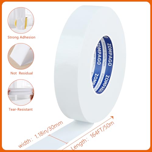 Image of ZOMPAGO White Duct Tape 1.18in x 164FT Heavy Duty Waterproof Cloth Tape for Repair Outdoor Home Car RV Awning Tent Fabric Tear