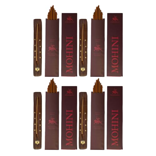 Image of Mohini Luxury Incense Sticks | 60 Bambooless Incense Sticks | Pure Sheesham Wood Stand | Long Lasting Fragrance | Complete Sensory Journey | Ethically Crafted | Pack of 4