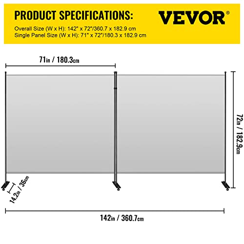 Vevor Office Partition 142" W X 14" D X 72" H Room Divider Wall 2-Panel Office Divider Folding Portable Office Walls Dividers With Non-See-Through Fabric Room Partition Gray For Room Office Restaurant #TOP6