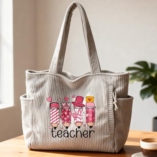 Bolso tote para enfermeras y profesoras – Bolso de corderoy elegante para hospital, compras, playa y viajes miniatura 1