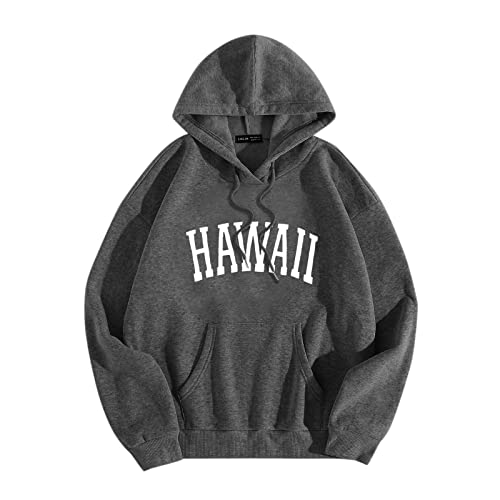 Sweat à capuche de Noël imprimé lettre graphique gris foncé manches longues