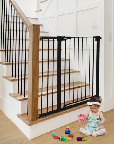 COMOMY 91,5cm Cancelletto per cani Extra Alto, per Scale e Porte, 75 a 103cm di Larghezza, Montato a Pressione Cancellino Bambini di Sicurezza Extra Largo a Chiusura Automatica per Casa, Nero