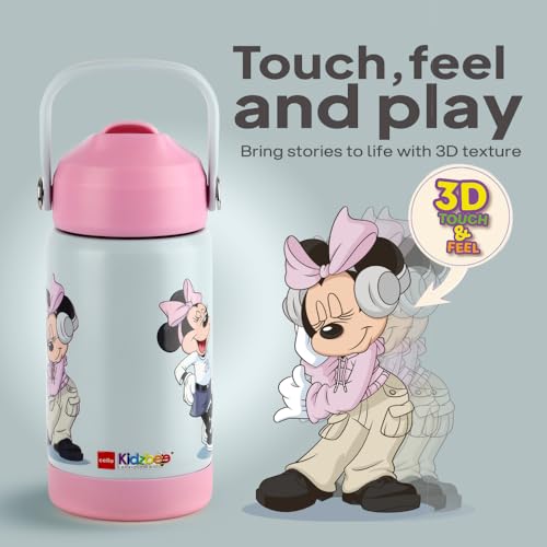 Image of CELLO Kidzbee Gen Alpha Stainless Steel Kids Flask Water Bottle 370ml | 3D Minnie Mouse Touch & Feel Design Leakproof Lightweight Easy to Carry Hot and Cold Kids Flask Water Bottle For School & Travel