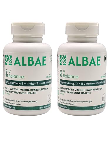 Image of Albae V-Balance | 250mg Algal DHA Omega-3 + 11 Essential Vitamins & Minerals | Targeted Nutrition for Vegetarian & Vegan Diets | Vitamin D3, K2, Calcium, B12 & Iron | 120 Lemon-Scented Softgels