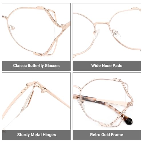 Image of Zeelool Metal Butterfly Glasses Classic Eyewear for Women Blue Light Blocking Glasses Anti Eyestrain Glasses ZJGM610701-01 Dark Gold, Oversize