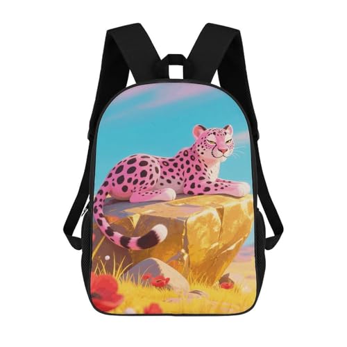 Pink Cheetah Backpack - Durable 600D Polyester, 17 Inch Backpack with Ergonomic Adjustable Straps, Lightweight Travel Bag for Men & Women