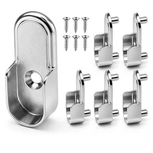 NYVOR 6 Pièces Support Tringle Penderie, Support de Tringle Avec 8 Vis Pour, 15mm Supports de Tige à Bride en Alliage de Zinc Convient Pour les Armoires, les Dressings et Vêtements Suspendus