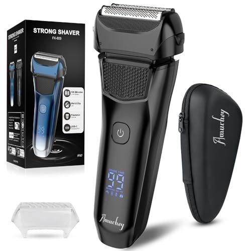 Rasoir Électrique homme avec 3 lames flexibles et étui de voyage, Rasoir Électrique Barbe avec tondeuse de précision, rasoir humide/sec, autonomie de 120 minutes,...