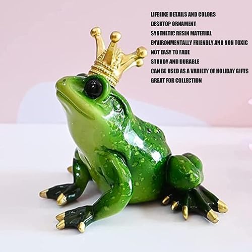 Agatige Mini Frog Crown Prince Figurines, Lifelike Cute Synthetic Resin Frog Statue Desktop Ornament For Home Office Garden Women Room Decor #TOP3