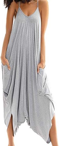 Double Chic Women's Jumpsuit with Pockets V Neck Casual Spaghetti Strap Plus Size One Piece Flowy Harem Rompers