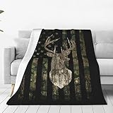 Camo Camouflage Jagd Hirsch Amerikanische Flagge Weich Warm Vollfleece Überwurf Decke Flanell Fuzzy Reisedecken Ganzjahresdecke für Bett Sofa Frauen Geschenke 127 x 152 cm