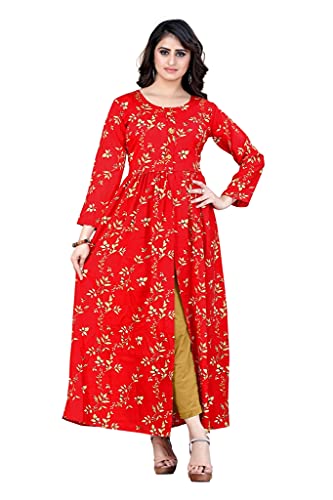 Image of H.E HAMZA ENTERPRISER Printed Crepe Material Brown Western Dress For Women
