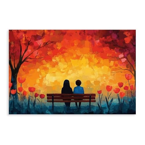 Poster sur toile Two Friends on A Bench de 50,8x76,2 cm pour la décoration murale de chambre