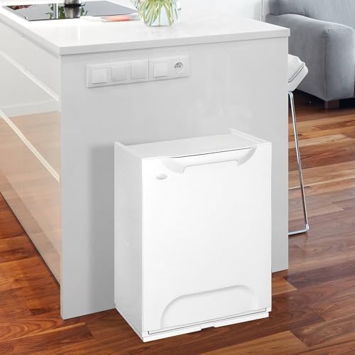 Dmora - Poubelle Antoing, poubelle, poubelle de recyclage, poubelle, 100% Made in Italy, 34x29h47 cm, Blanc