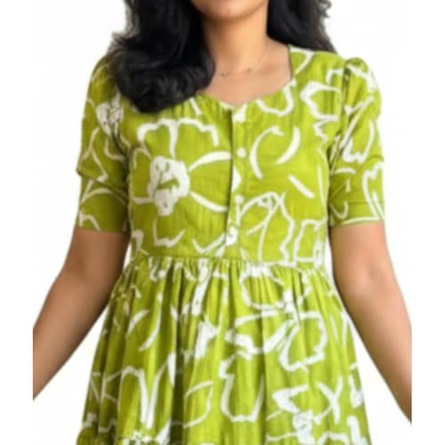 Image of ROYALICA Women's Pure Cotton Maxi Midi Dress Western Dress for Women Elegant Floral Printed Long Dresses | Soft & Breathable Fabric | Casual Trending Dress for Women